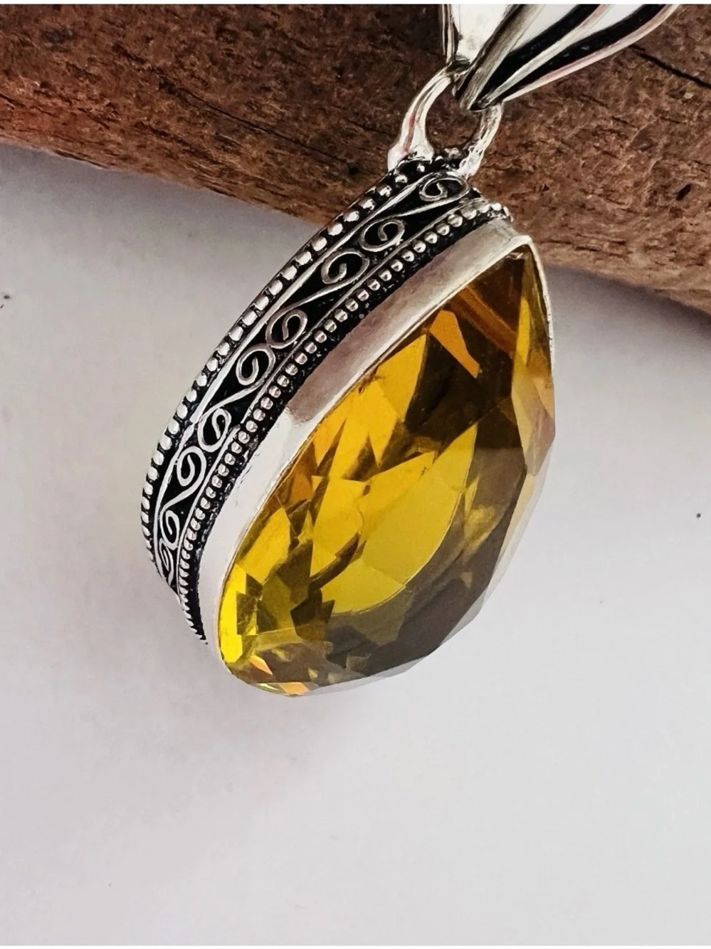 925 Sterling Silver Citrine Teardrop Necklace Gemstone Womens Jewelry